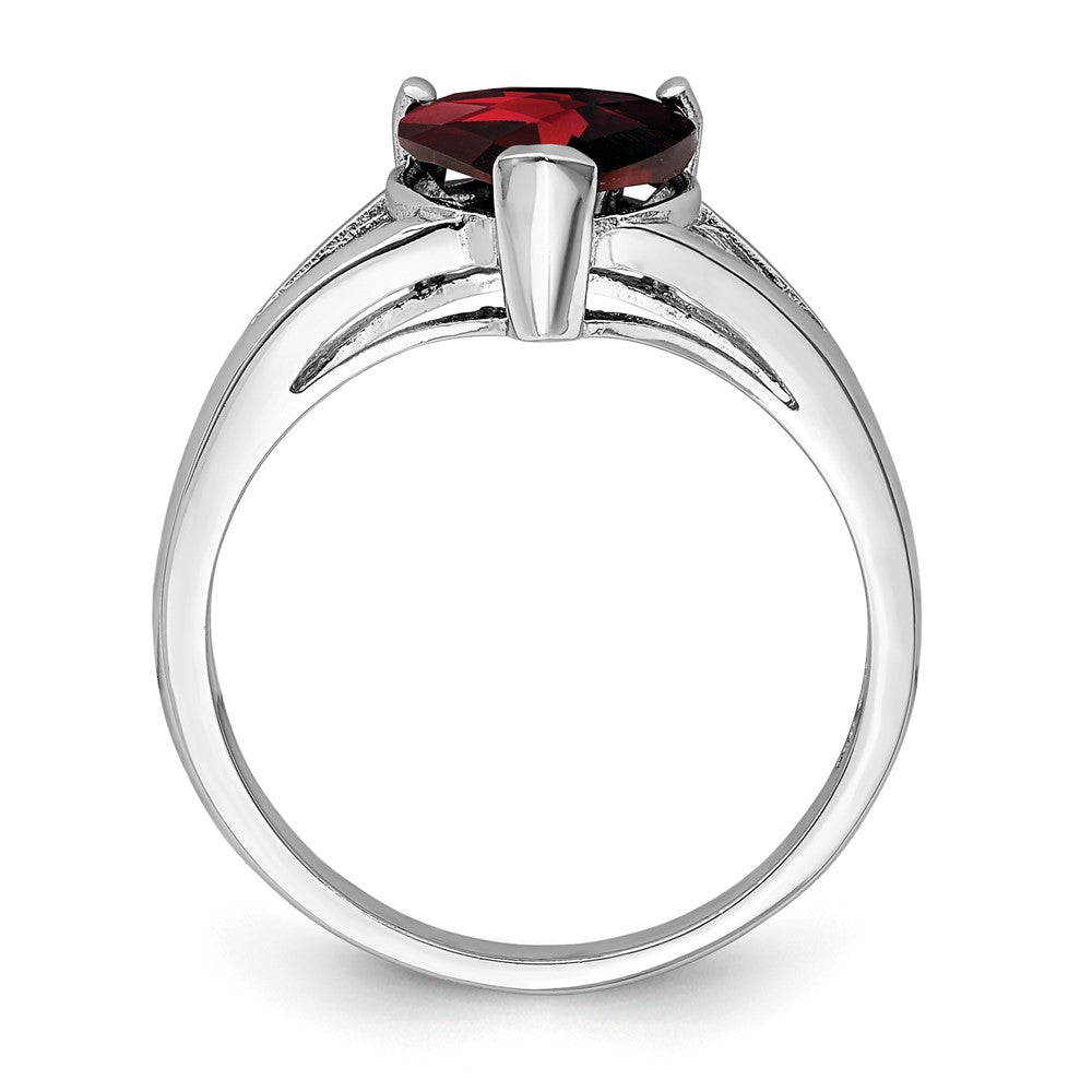 Sterling Silver Rhodium Garnet Ring - 7