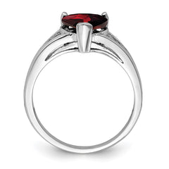 Sterling Silver Rhodium Garnet Ring - 7