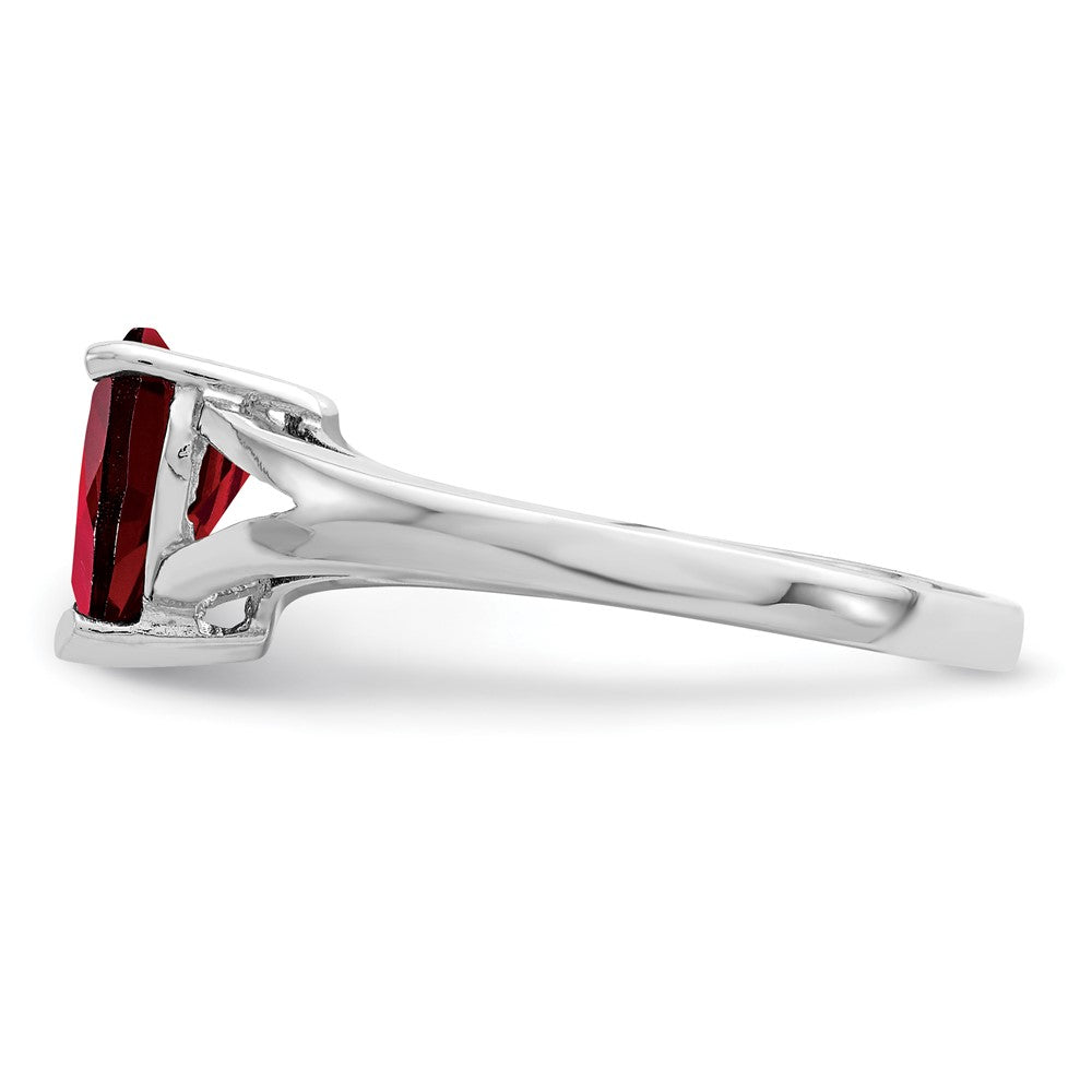 Sterling Silver Rhodium Garnet Ring - 7