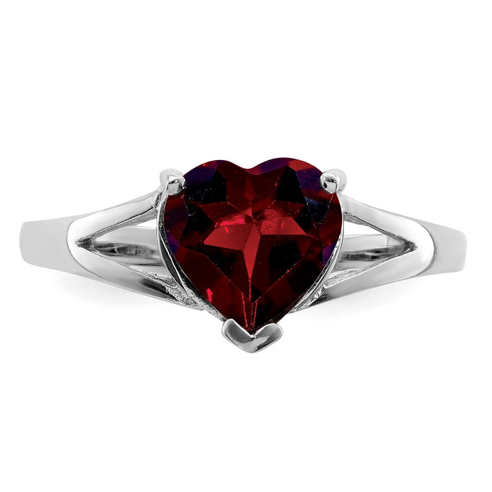 Sterling Silver Rhodium Garnet Ring - 7