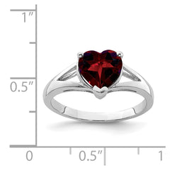 Sterling Silver Rhodium Garnet Ring - 7