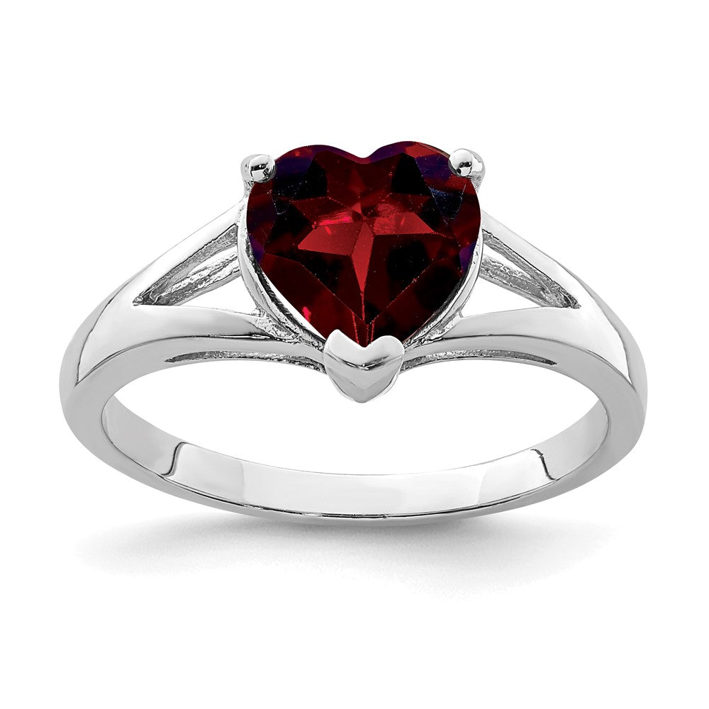Sterling Silver Rhodium Garnet Ring - 7