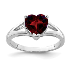 Sterling Silver Rhodium Garnet Ring - 7
