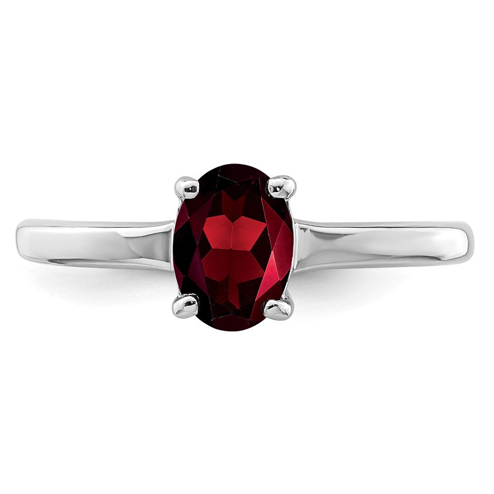 Sterling Silver Rhodium Garnet Ring - 8