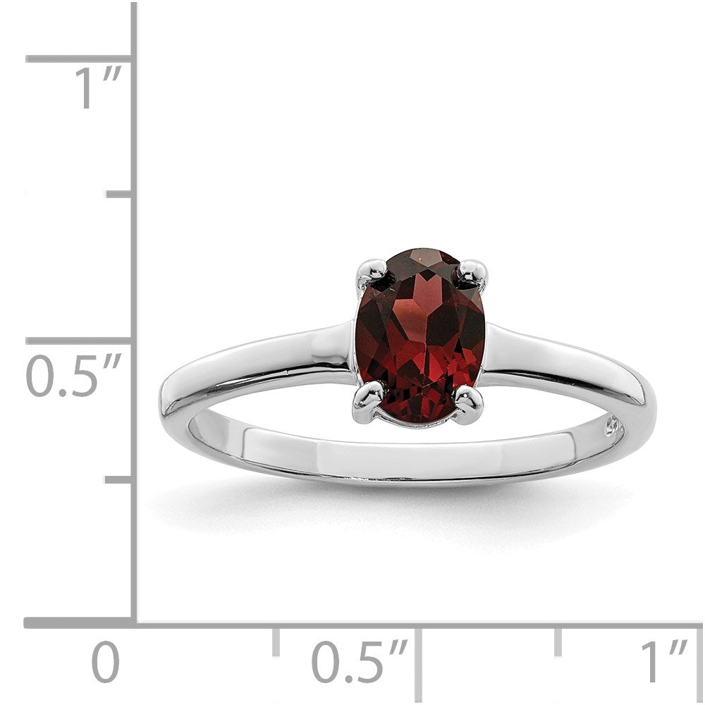 Sterling Silver Rhodium Garnet Ring - 8