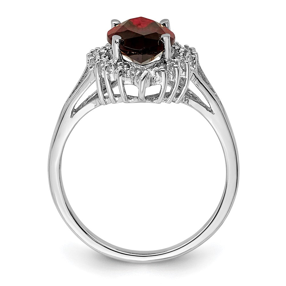 Sterling Silver Rhodium Garnet Diamond Ring