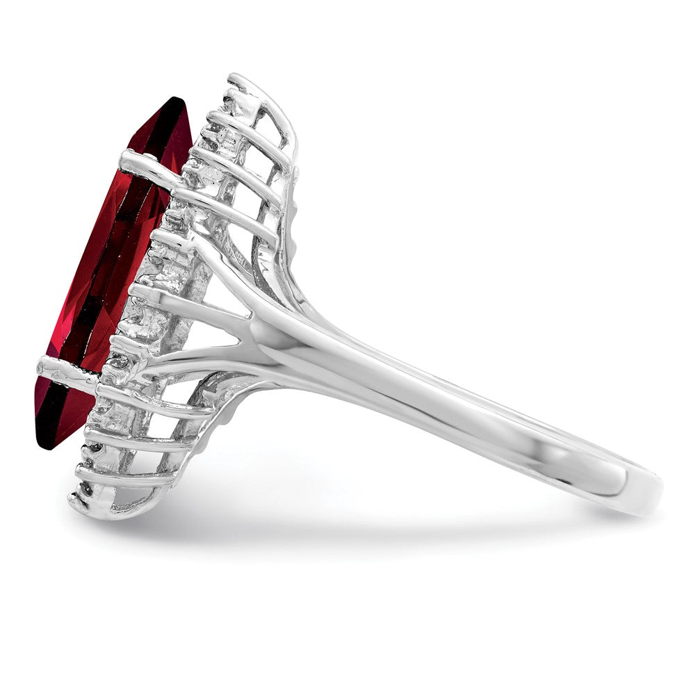 Sterling Silver Rhodium Garnet Diamond Ring - 3
