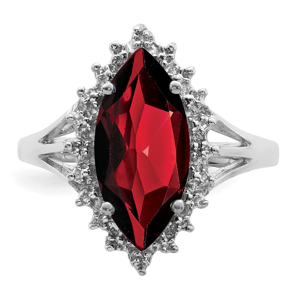 Sterling Silver Rhodium Garnet Diamond Ring