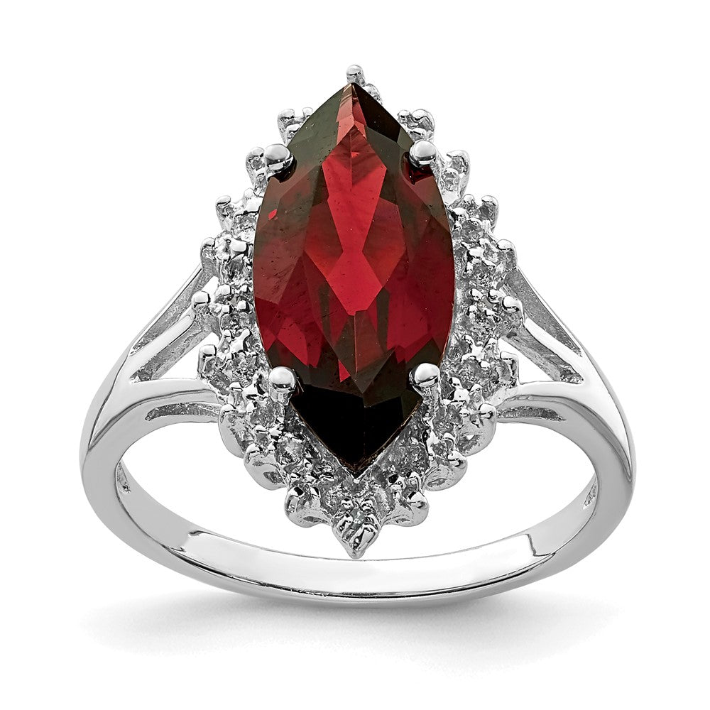 Sterling Silver Rhodium Garnet Diamond Ring - 3