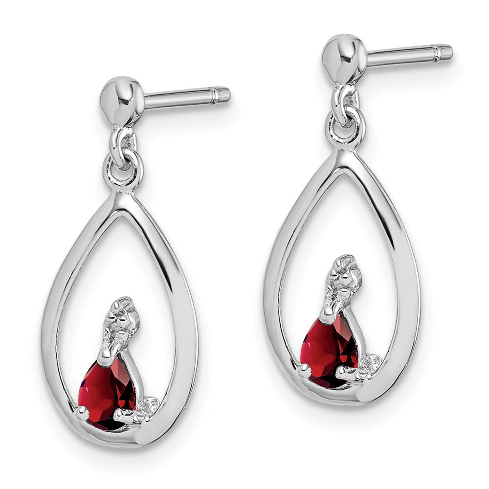Sterling Silver Rhodium Plated Garnet and Diamond Post Earrings - 3