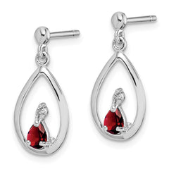 Sterling Silver Rhodium Plated Garnet and Diamond Post Earrings - 3