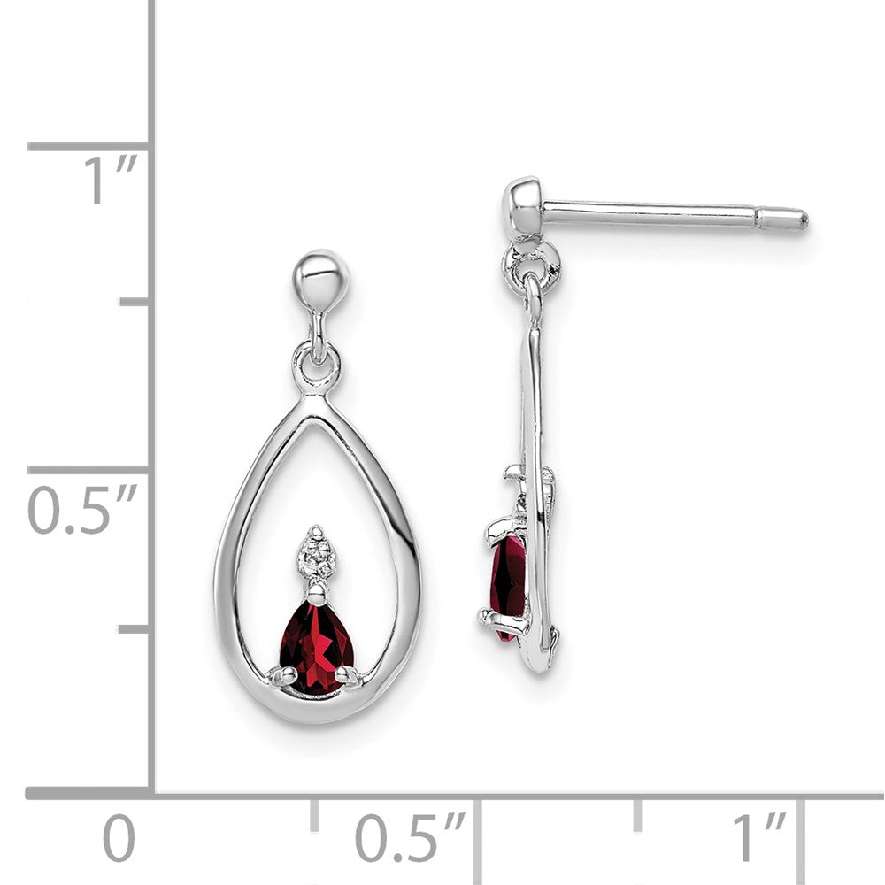 Sterling Silver Rhodium Plated Garnet and Diamond Post Earrings - 3