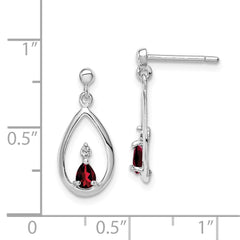 Sterling Silver Rhodium Plated Garnet and Diamond Post Earrings - 3