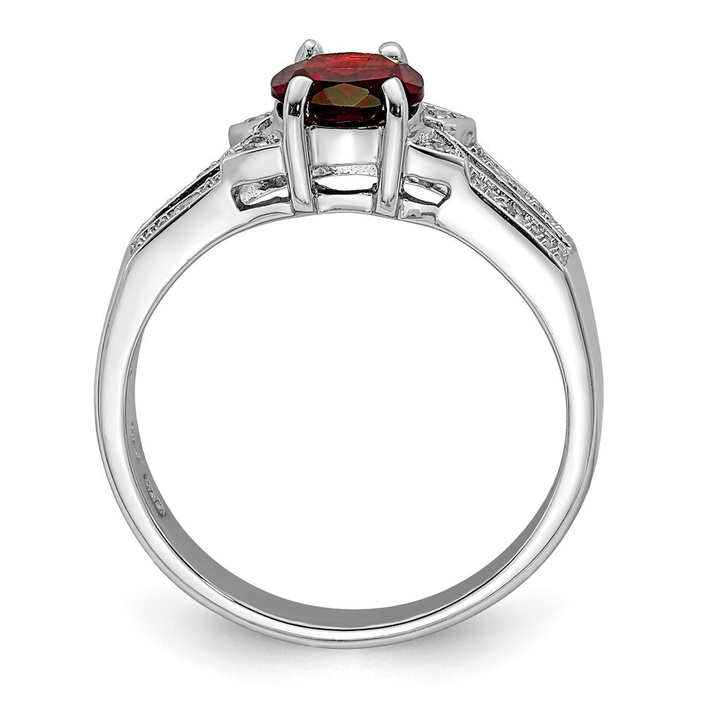 Sterling Silver Rhodium-plated Garnet & Diamond Ring - 3