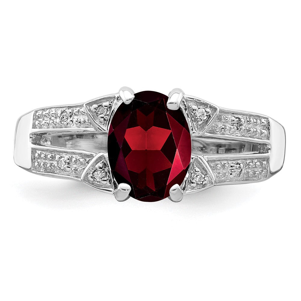 Sterling Silver Rhodium-plated Garnet & Diamond Ring - 3