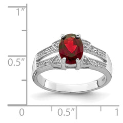 Sterling Silver Rhodium-plated Garnet & Diamond Ring - 3