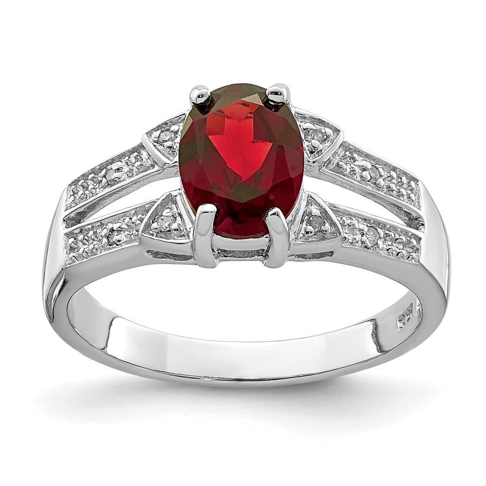 Sterling Silver Rhodium-plated Garnet & Diamond Ring - 2