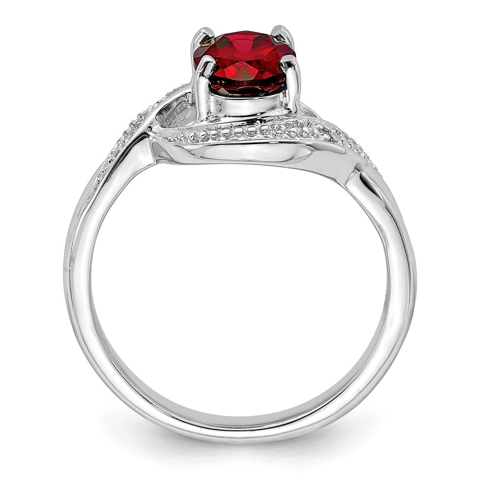 Sterling Silver Rhodium-plated Garnet & Diamond Ring - 14