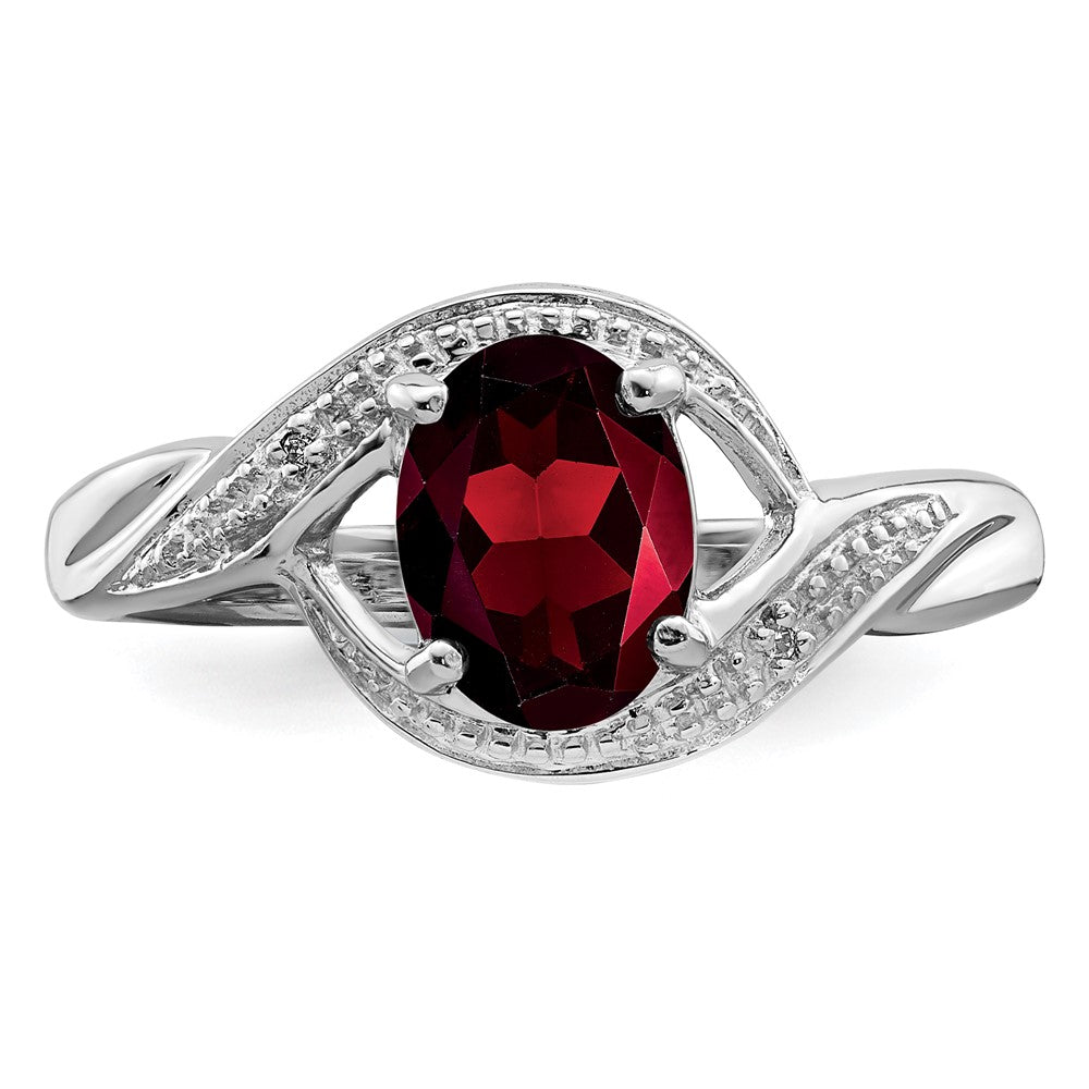 Sterling Silver Rhodium-plated Garnet & Diamond Ring - 14