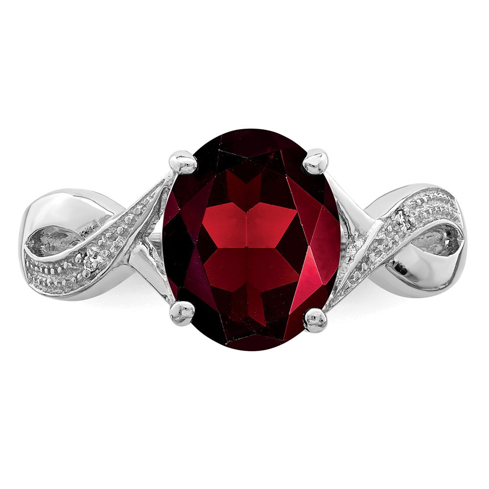 Sterling Silver Rhodium-plated Garnet & Diamond Ring - 15