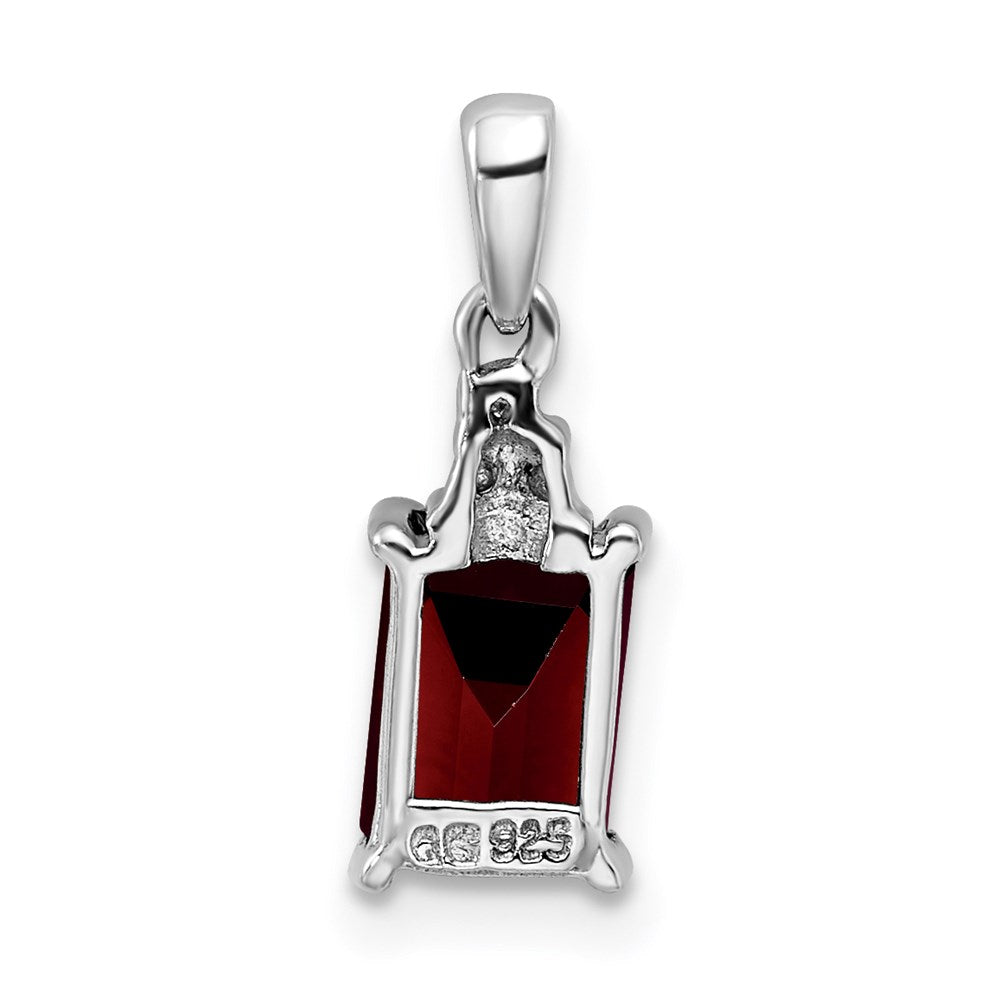 Sterling Silver Rhodium Garnet & Diamond Pendant - 4