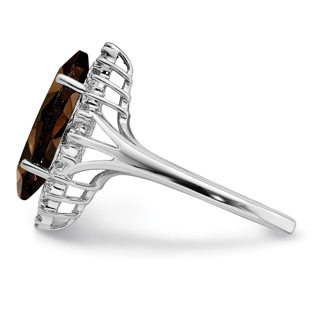 Sterling Silver Rhodium Smoky Quartz Diamond Ring - 6