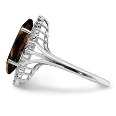 Sterling Silver Rhodium Smoky Quartz Diamond Ring - 6