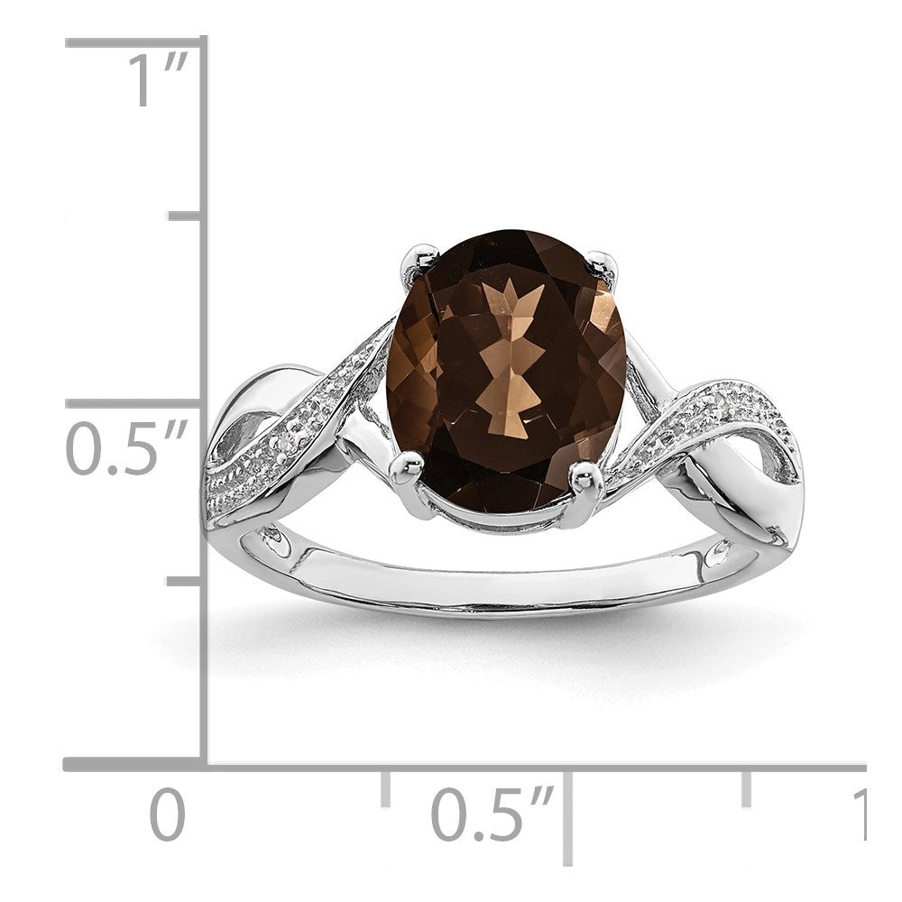 Sterling Silver Rhodium Smoky Quartz & Diamond Ring - 7