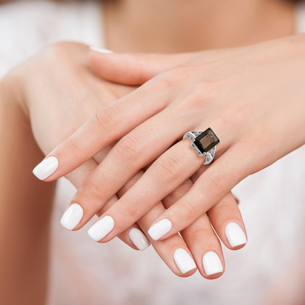 Sterling Silver Rhodium Smoky Quartz Ring - 18