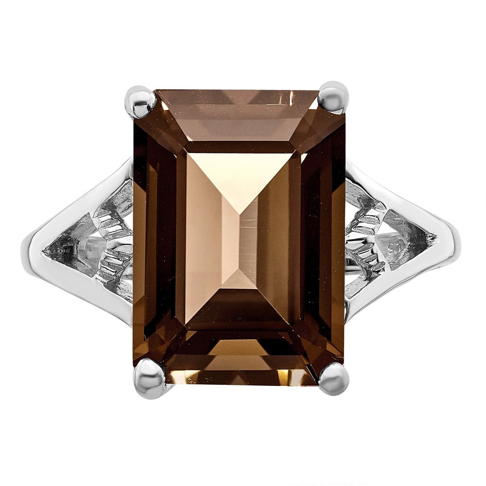 Sterling Silver Rhodium Smoky Quartz Ring - 18