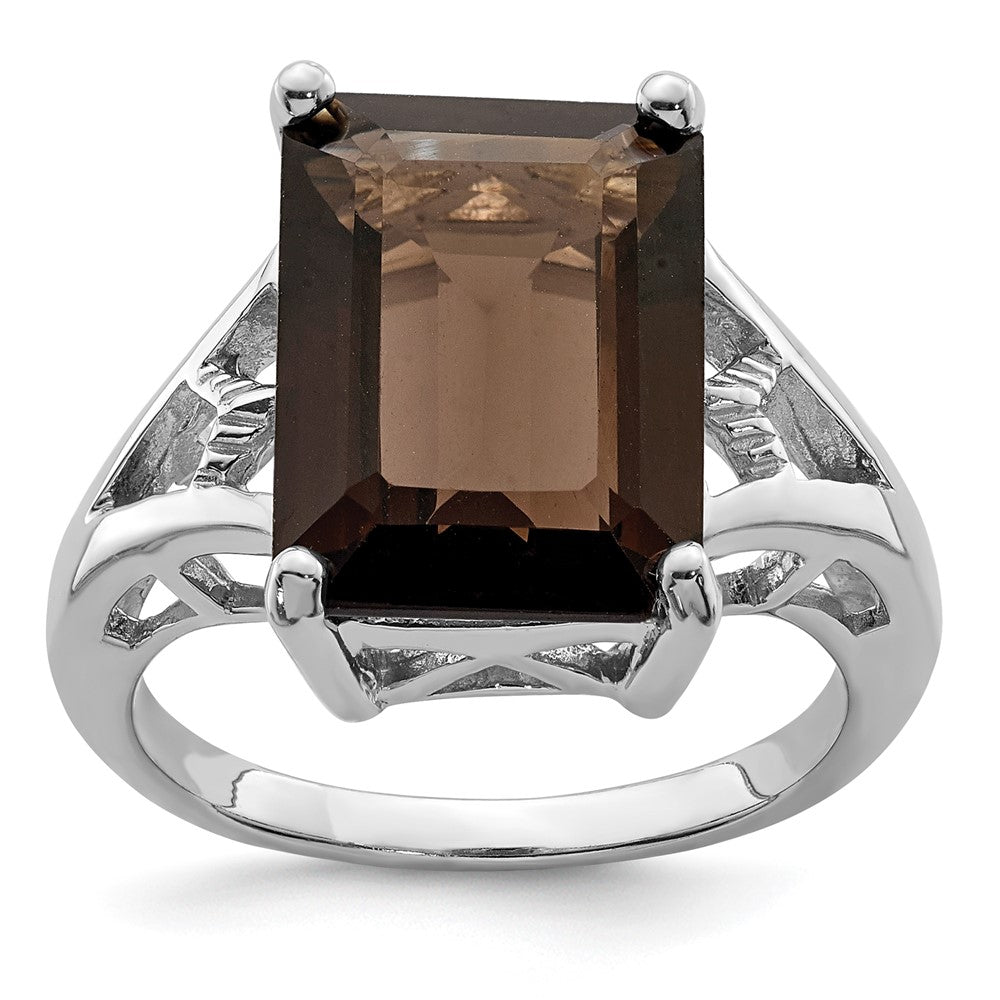 Sterling Silver Rhodium Smoky Quartz Ring - 6