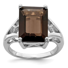 Sterling Silver Rhodium Smoky Quartz Ring - 6