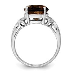 Sterling Silver Rhodium Smoky Quartz Diamond Ring - 5