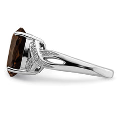 Sterling Silver Rhodium Smoky Quartz Diamond Ring - 5