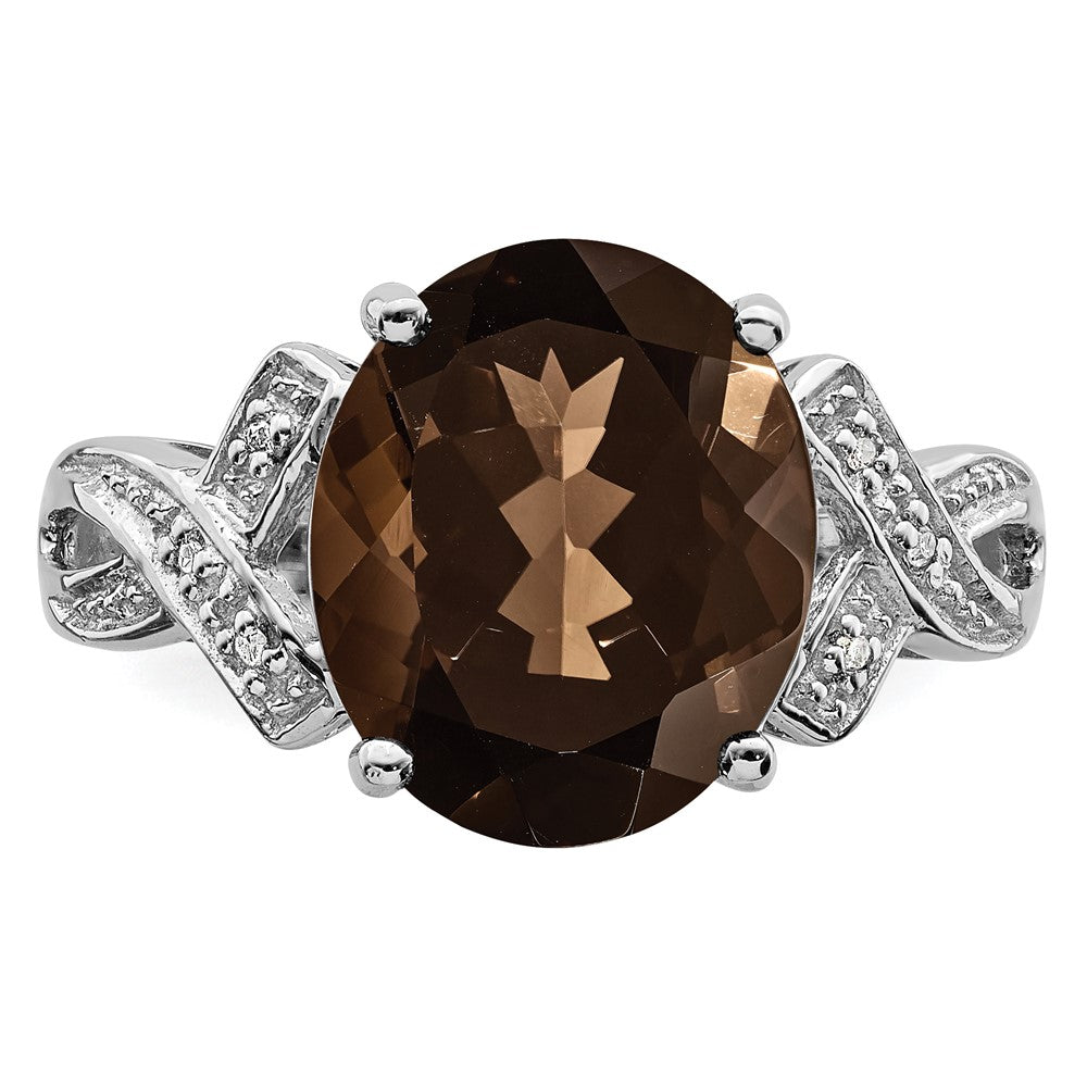 Sterling Silver Rhodium Smoky Quartz Diamond Ring - 5