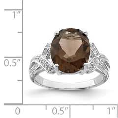 Sterling Silver Rhodium Smoky Quartz Diamond Ring - 5