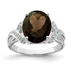 Sterling Silver Rhodium Smoky Quartz Diamond Ring - 5