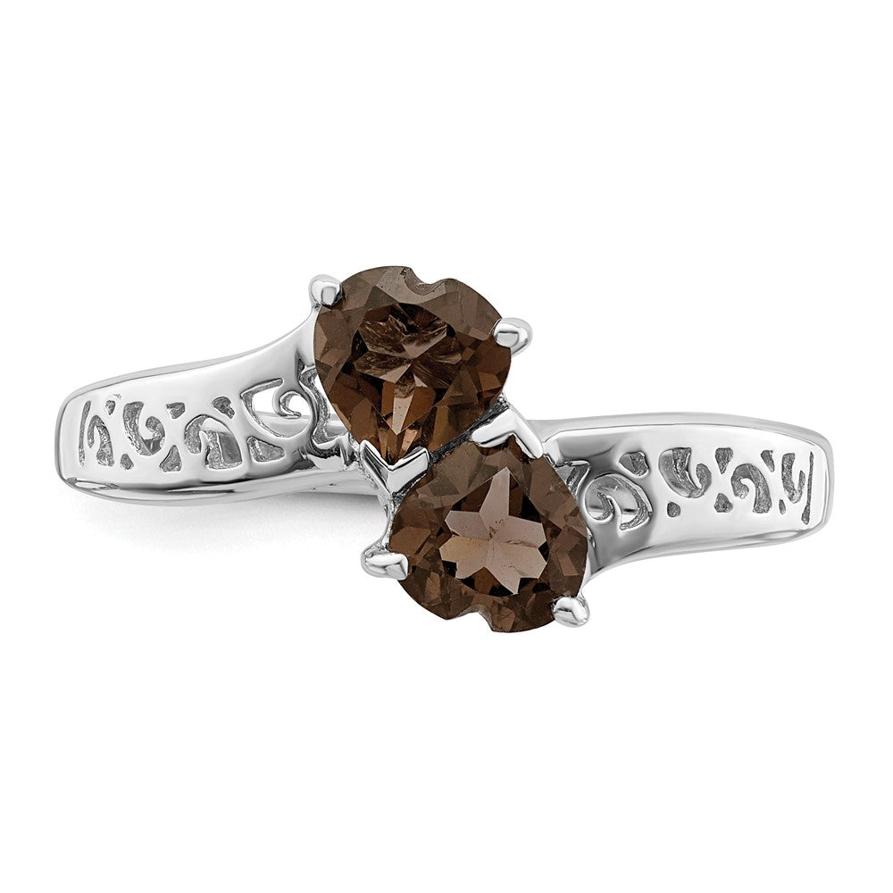 Sterling Silver Rhodium Smoky Quartz Heart Ring - 3