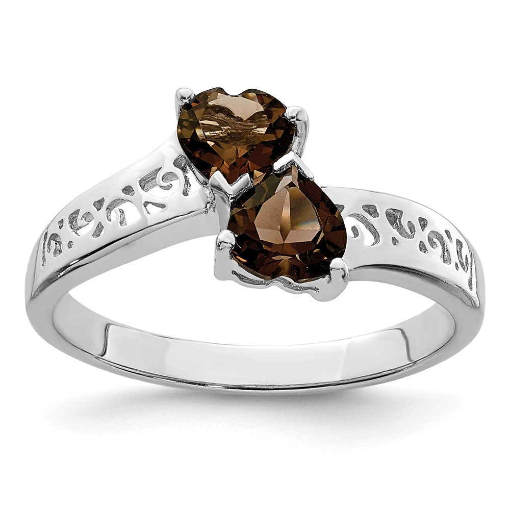 Sterling Silver Rhodium Smoky Quartz Heart Ring - 3