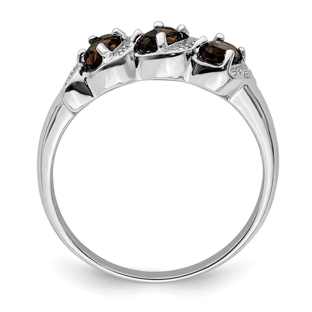 Sterling Silver Rhodium 3 Stone Smoky Quartz & Diamond Ring - 5
