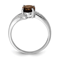 Sterling Silver Rhodium Smoky Quartz & Diamond Ring - 10