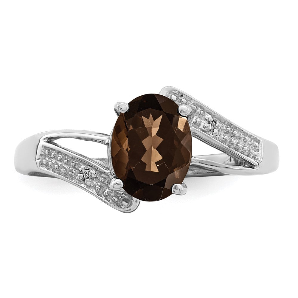 Sterling Silver Rhodium Smoky Quartz & Diamond Ring - 10
