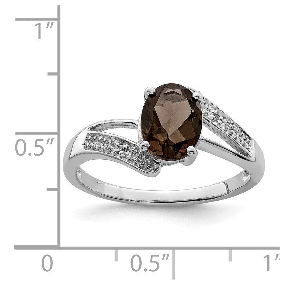Sterling Silver Rhodium Smoky Quartz & Diamond Ring - 10