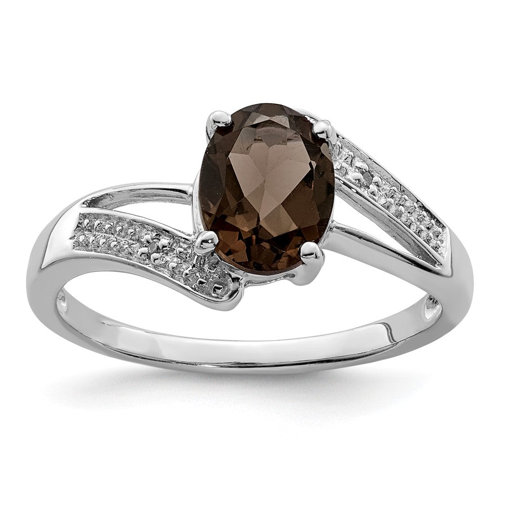 Sterling Silver Rhodium Smoky Quartz & Diamond Ring - 4