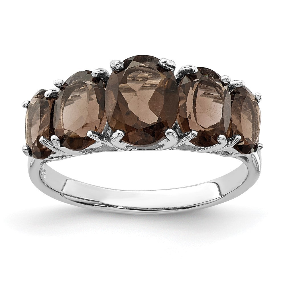 Sterling Silver Rhodium Smoky Quartz Ring - 11