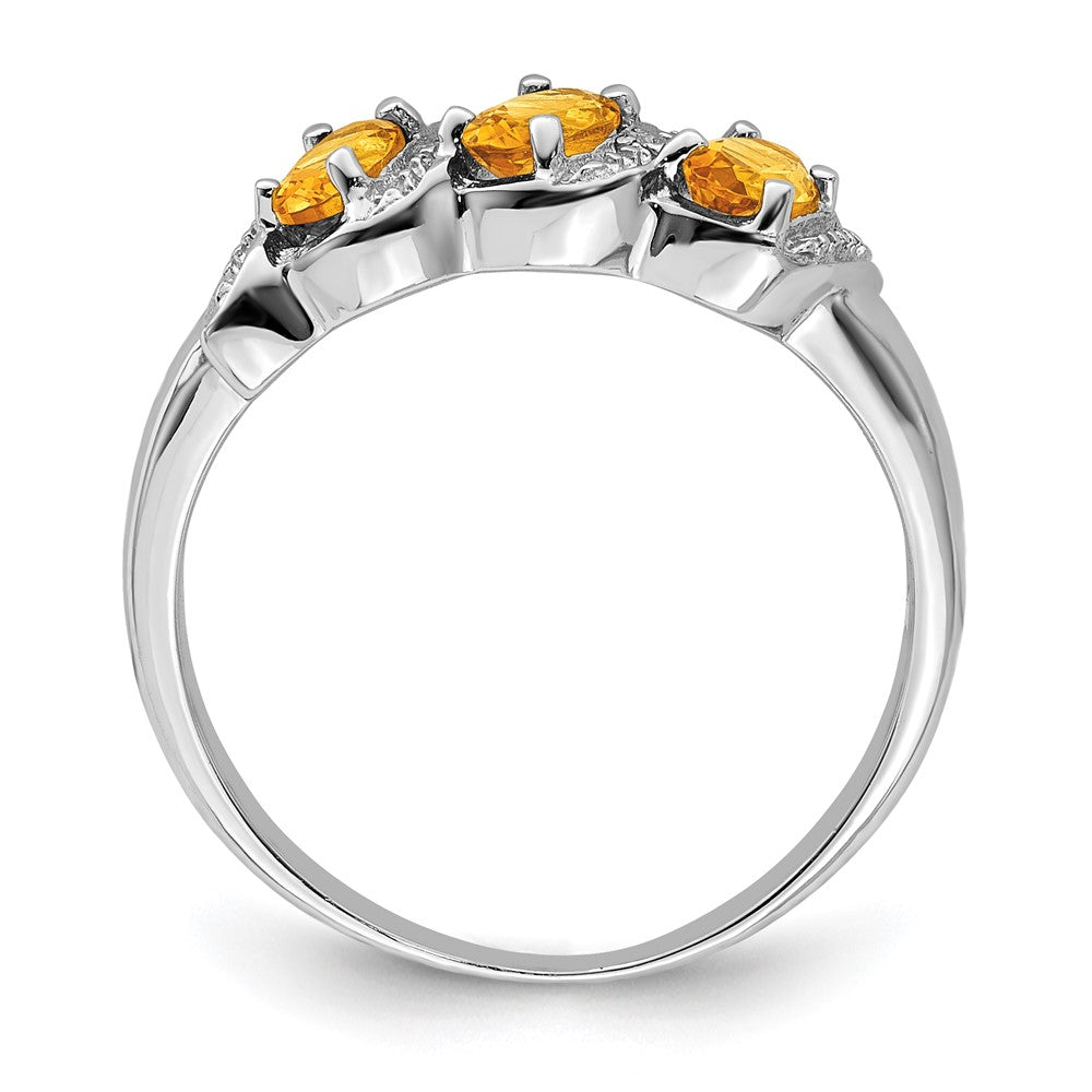 Sterling Silver Rhodium 3 Stone Citrine & Diamond Ring - 6