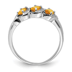 Sterling Silver Rhodium 3 Stone Citrine & Diamond Ring - 6
