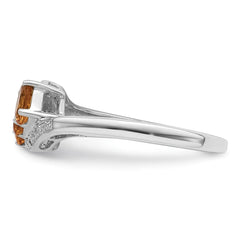 Sterling Silver Rhodium 3 Stone Citrine & Diamond Ring - 5