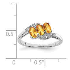 Sterling Silver Rhodium 3 Stone Citrine & Diamond Ring - 4
