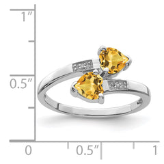 Sterling Silver Rhodium Citrine & Diamond Heart Ring - 2